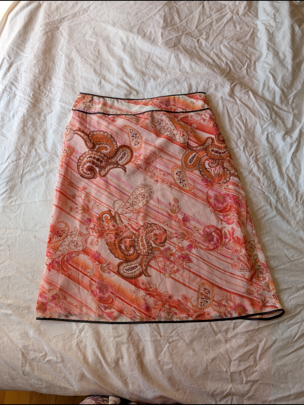 Pierre Cardin Pink Paisley A-Line Skirt with Contrast Trim